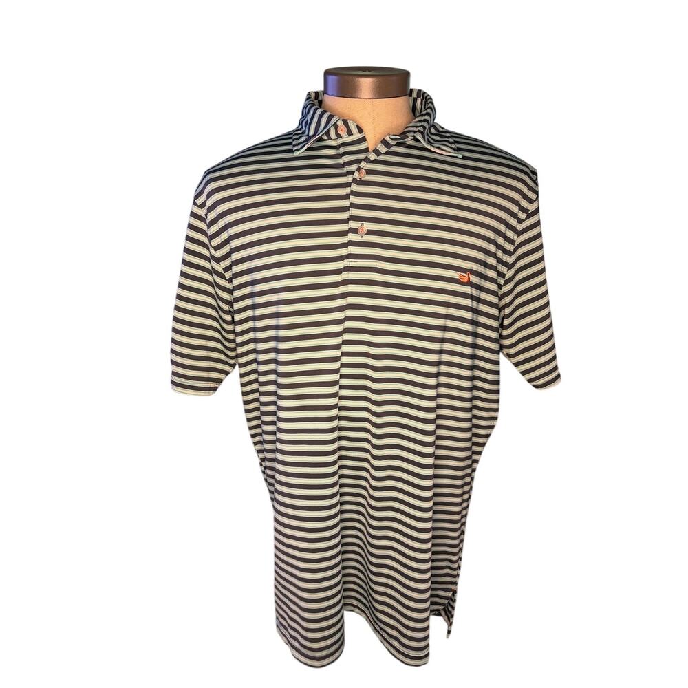 Southern Marsh Polo Shirt Men Medium Blue Teal Striped Short Sleeve Golf Casual - Picture 4 of 8